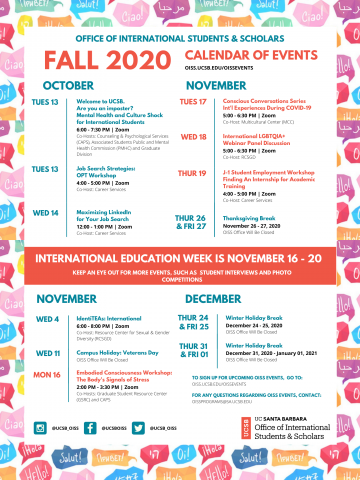 Fall 2020 Calendar of Events