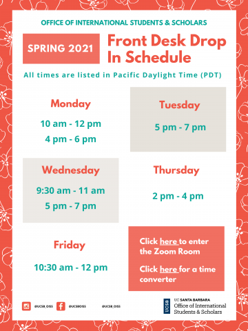 SP21 Front Desk Drop Ins Schedule